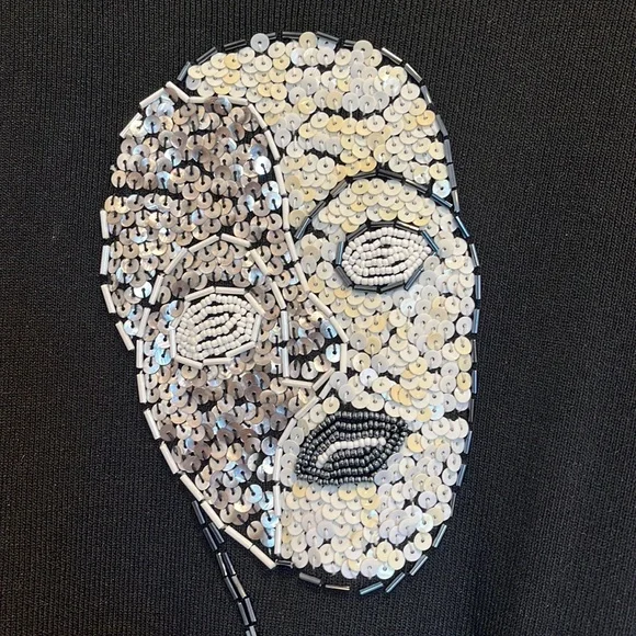 drama embroidered beaded face black top - Picture 4 of 4